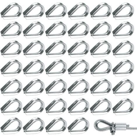 50 Pièces M2 Cosses de Câble Métallique en Acier Inoxydable 304 Cosse Coeur pour Cable Acier pour Câble Métallique 2mm