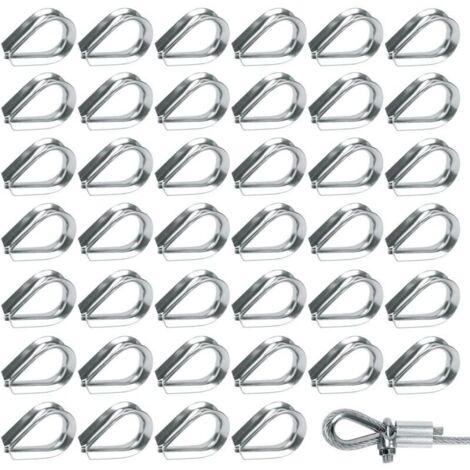 50 Pièces M2 Cosses de Câble Métallique en Acier Inoxydable 304 Cosse Coeur pour Cable Acier pour Câble Métallique 2mm