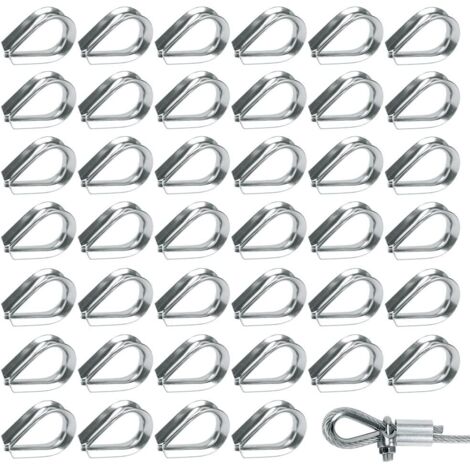 50 Pieces M2 Stainless Steel 304 Wire Rope Lugs, Heart-Shaped Lugs for 2mm Wire Rope