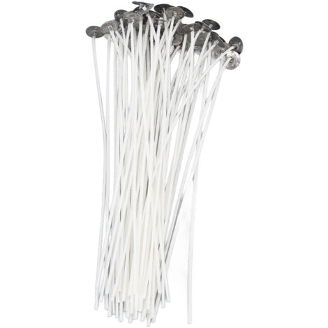 50 pièces mèches à bougie pré-cirées 20cm, supports métalliques anti-fumée pour fabrication de bougies DIY