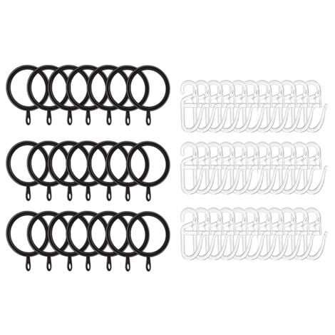 50 Pieces Metal Curtain Rings, Hanging Rings and Plastic Hooks, for Window Curtain,Black