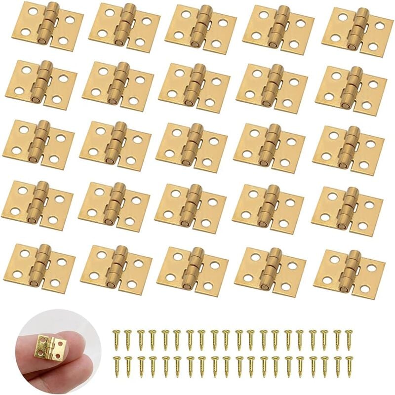 50 Pieces Mini Hinges Small Hinges Mini Brass Hinges Miniature Hinges and 200 Screws