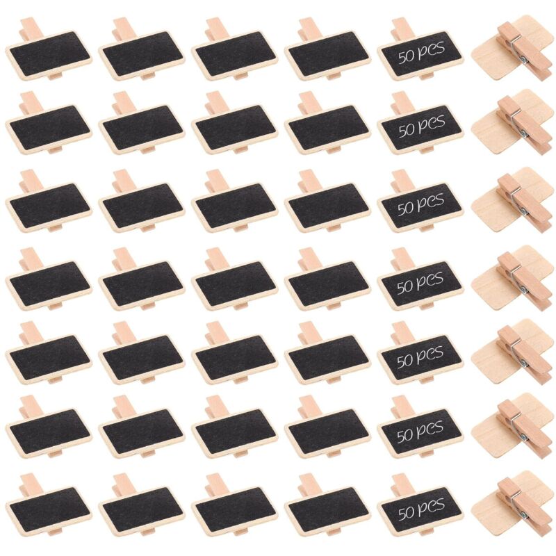 50 Pièces Mini Tableau Noir Bois, Etiquette Prix Chevalet Noir Rectangle, Mini Ardoise Rectangle Avec Clip Tableau en Bois étiquettes pour Mémo,