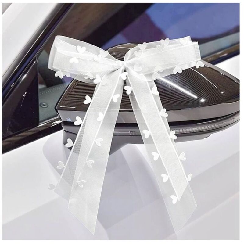 50 Pièces Noeud Blanc Decoration, Noeuds d'antenne Faits Main Ruban Satin, pour décoration de Voiture, Mariage, Noël, Fête