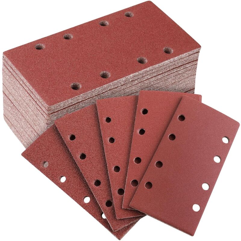 50 Pièces Papier a Poncer, 93 x 185 mm Feuilles Abrasives pour Ponceuse Vibrante, Polir et Enlever La Rouille Avec une Ponceuse électrique (40 60 80