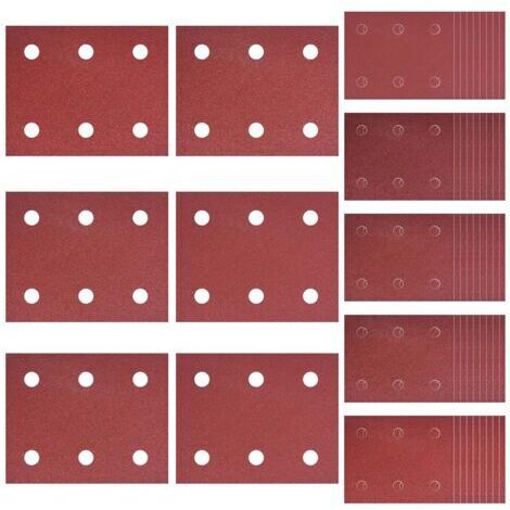 50 Pièces Papier de Verre, Papier Abrasif à 6 Trous, 40/60/80/100/120 Grains Abrasives Papier, Papier Ponceuse Rectangulaire, Pour Polissage Et Dérouillage Convient pour Ponceuse Rectangulaire