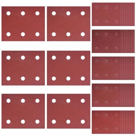50 Pièces Papier de Verre, Papier Abrasif à 6 Trous, 40/60/80/100/120 Grains Abrasives Papier, Papier Ponceuse Rectangulaire, Pour Polissage Et Dérouillage Convient pour Ponceuse Rectangulaire