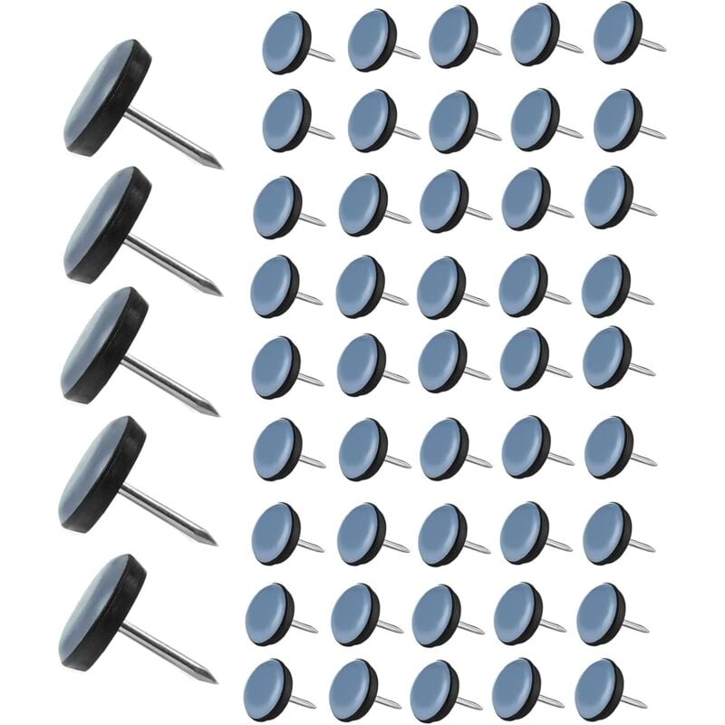 50 Pièces Patins pour Chaises Teflon Patin de Protection Ronde avec Clou Patins de Meubles pour Carrelage et Parquet en Bois Dur - 25MM