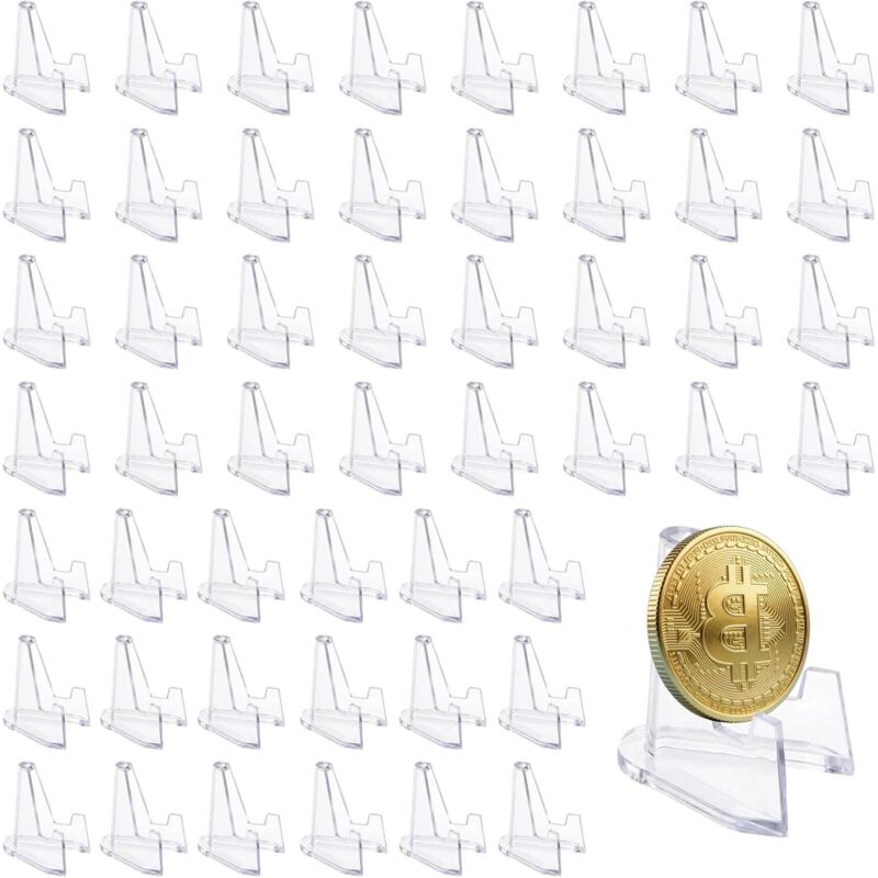 50 Pièces Petit Presentoir Supports Acrylique Transparent, Support Carte pour Pokemon, Mini Chevalets en Plastique pour Médaille, Coin de Table pour