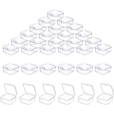 50 Pièces Petite Boite de Rangement, 3.5  3.5  1.8cm Mini Boite Rangement Plastique avec Couvercle, Boite de Rangement Transparente pour Petits Objets et Autres Projets D'artisanat
