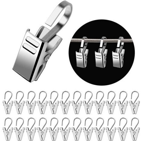 50 Pièces Pinces à Rideaux en Métal, Argent Clips en Acier Inoxydable an Crochets, Crochets Anneaux à Pince pour Draperie, Pince Rideau Douche, Photo, lumières