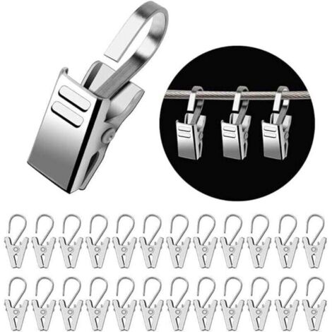50 Pièces Pinces à Rideaux en Métal, Argent Clips en Acier Inoxydable an Crochets, Crochets Anneaux à Pince pour Draperie, Pince Rideau Douche, Photo, lumières