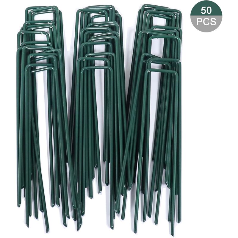 50 Pièces Piquets de Fixation, Piquets de Jardin en Acier Galvanisé, Pelouse Agrafes en Forme de U pour Toile de Paillage Bâche Anti-Mauvaises Herbes