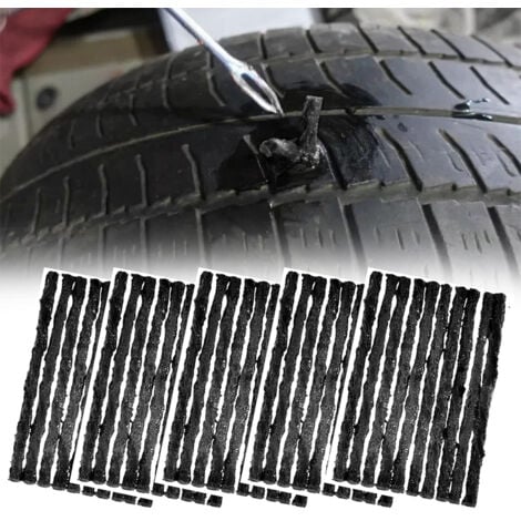 50 pièces Réparation de Pneus sans Chambre Bande Crevaison Kit Cordes Prise Courant Caoutchouc Outil Rétablissement Voiture Noir 100mm x 3.5mm