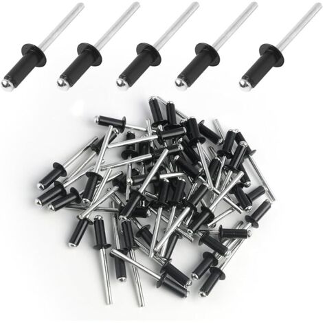 50 Pièces Rivets Aveugles en Aluminium Noir à Large Bride, Rivets Pop à Extrémité 0uverte, Rivets Pop en Aluminium à Tête Large, pour Constructions, Boîte de Rangement, Meubles (Noir, 4.8mm x 12mm)