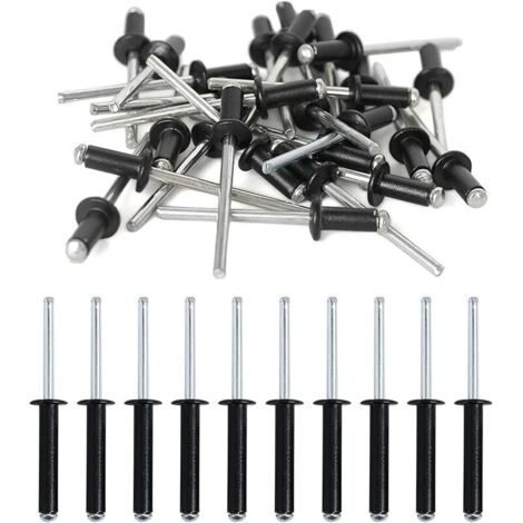 50 Pièces Rivets Aveugles en Aluminium Noir à Large Bride, Rivets Pop à Extrémité 0uverte, Rivets Pop en Aluminium à Tête Large, pour Constructions, Boîte de Rangement, Meubles (Noir, 4.8mm x 20mm)