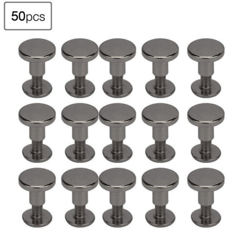 50 Pièces Rivets en Cuivre Pur à Tête Plate de 8mm pour Reliure de Carnets, Vis à Courroie en Cuir, Kit de Fixation - Couleur Pistolet