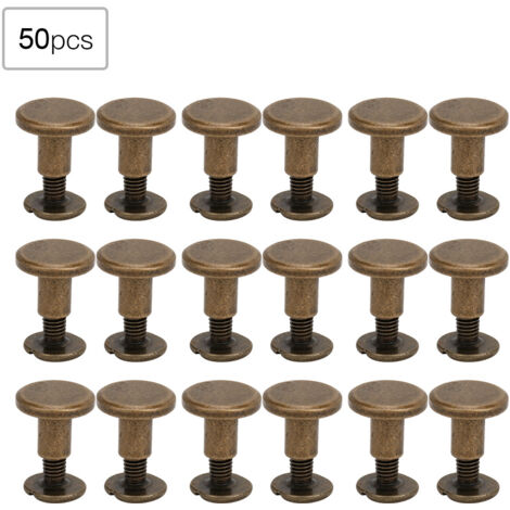 50 Pièces Rivets Plats en Cuivre Pur 8mm pour Reliure de Carnets, Kit de Vis pour Bracelets en Cuir Bronze