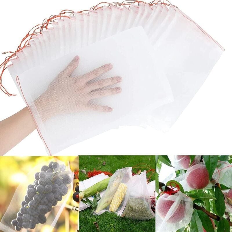 50 Pièces Sac de Protection des Fruits, Sacs à Fruits en Organza Réutilisables Sacs en Filet avec Sacs de Rangement à Cordon pour Fruits et Légumes