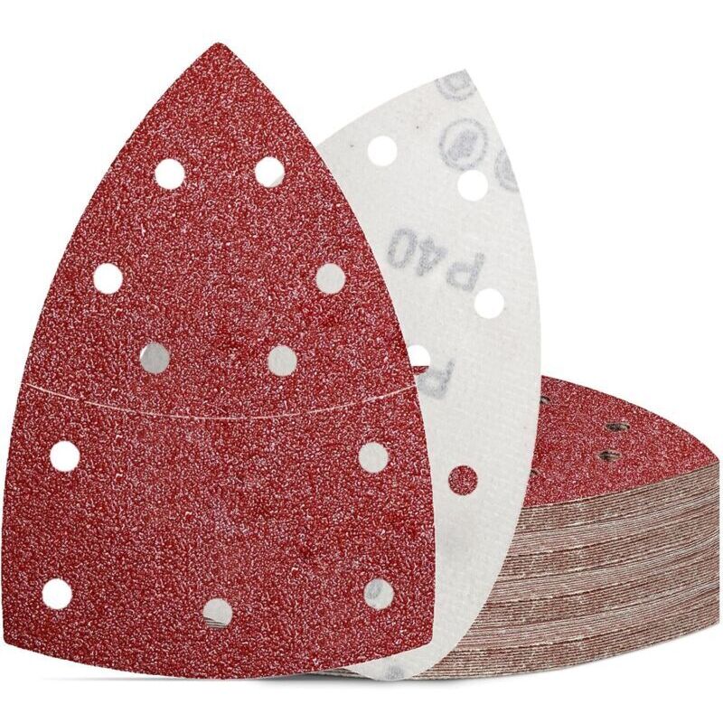 50 Pieces Sanding Discs for Sanders, Grit 40, Triangular Abrasive Discs with 11 Holes for Detail Sanders