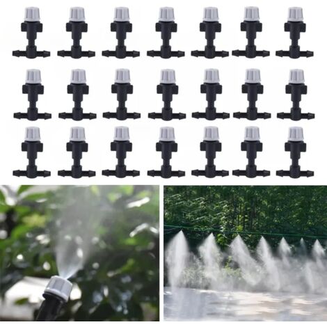 (50 pièces) Têtes d'arrosage brumisateur en plastique avec raccords en T pour système d'irrigation par brumisation
