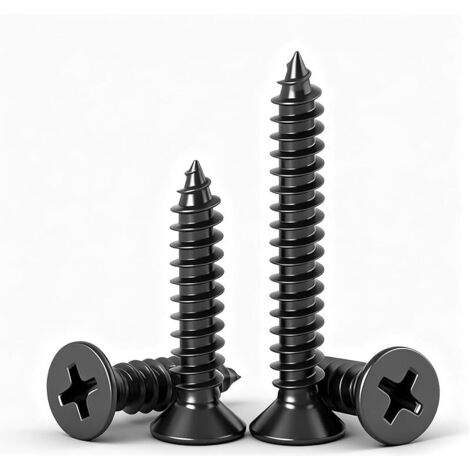 50 pièces Vis à Bois,M3x16mm Vis Autotaraudeuse à Tête Fraisée,Noir Boulons Métalliques à Empreinte Cruciforme pour Métaux et de Mubles