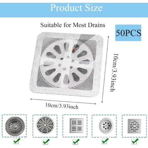 50 piezas de atrapapelos para ducha, filtro de pelo para ducha, adhesivo desechable para drenaje, evita desagües obstruidos, para fregadero de cocina y baño