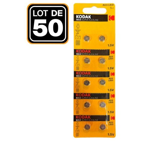 50 Piles Bouton AG3 Super Alcaline 1.5V Kodak