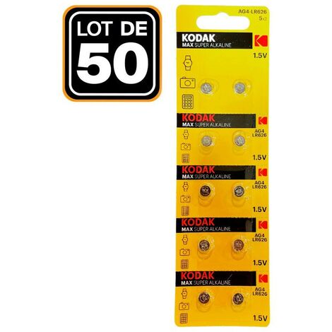 50 Piles Bouton AG4 Super Alcaline 1.5V Kodak