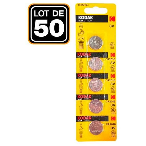 50 Piles Bouton CR2016 3V 75mAh Lithium Kodak