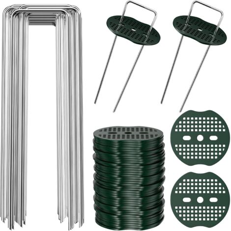 50 Piquet,20 Rondelle,Acier Galvanisé,Forme U,150mm,2.1mm,Jardin,Camping,Bâche