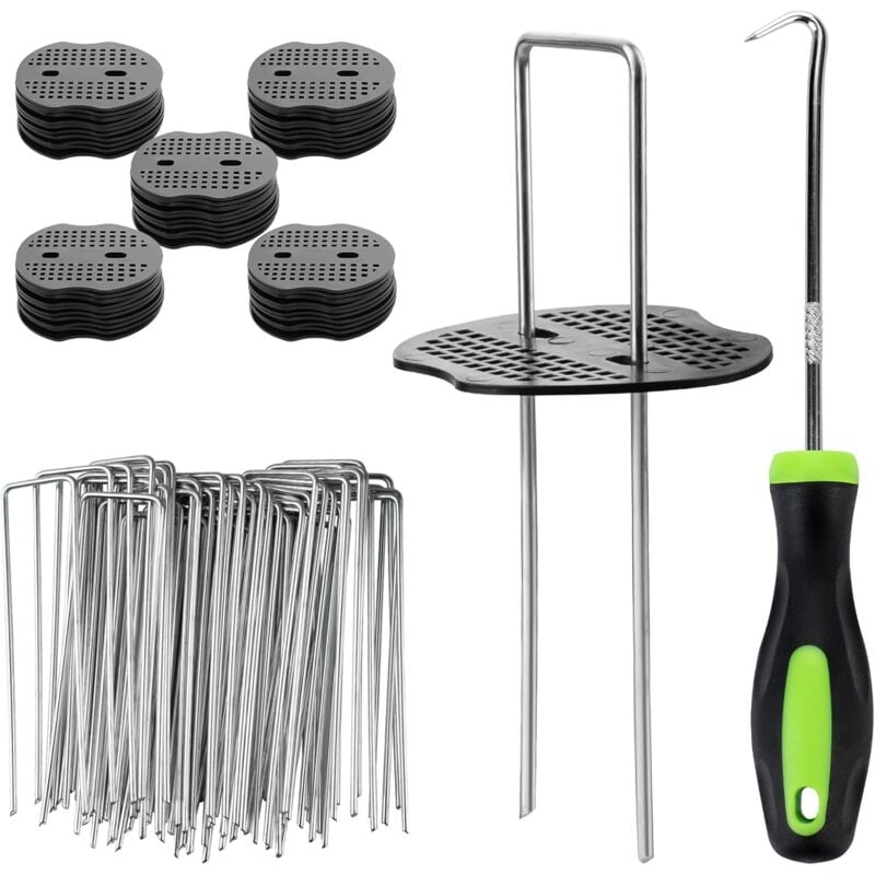 50 Piquets de Jardin avec 50 Rondelles - Piquets de Fixation en Acier Galvanisé pour Toiles de Paillages et de Jardinage, Grillage et Filets