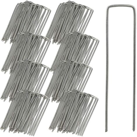 50 piquets de jardin en acier galvanisé, piquets à paillis en forme de U, 3 mm d'épaisseur, 15 cm de long / 4 cm de large, piquets de fixation pour tentes, pour la fixation de toiles de paillage et de