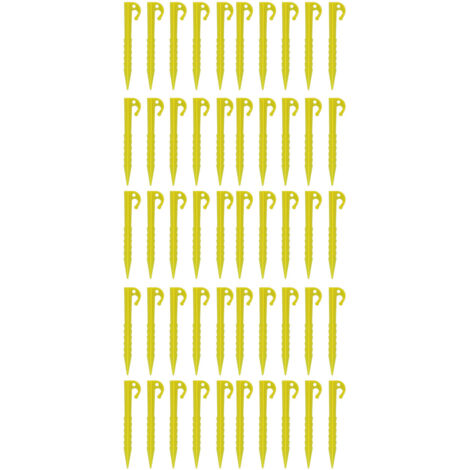 50 Piquets de Tente en Plastique ABS Haute Résistance, 14 cm avec Dentelure, pour Ancrage Sable Plage, Camping, Tente, Store, Jaune
