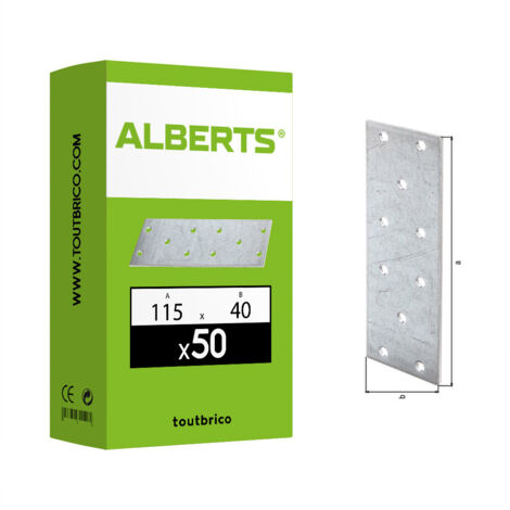 50 platines multi-trous 115 x 40 x 2mm galvanisé - Alberts