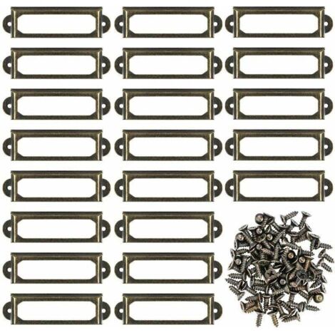 50 portaetiquetas metálicos para cajones de armarios, marcos para tarjetas y placas de identificación para estanterías de oficina (60 x 24 mm)