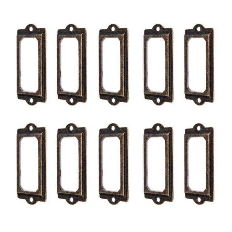 50 Porte-étiquettes 60 x 17 mm Métal Bronze Vintage Porte-étiquettes Porte-cartes Bibliothèque Tiroir