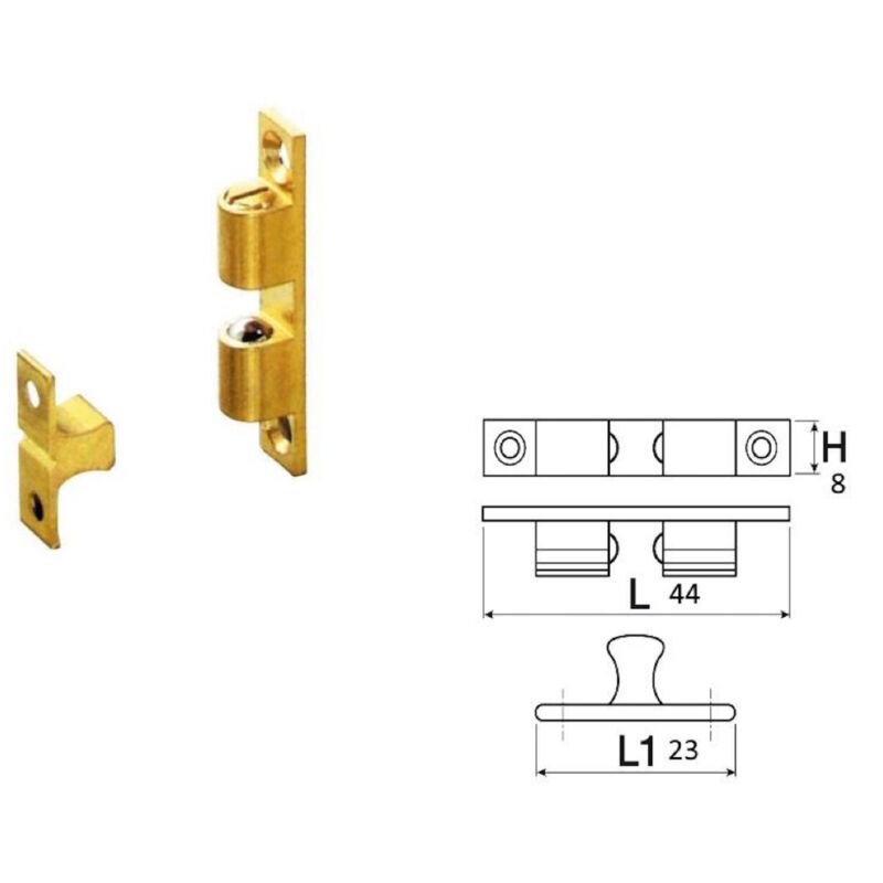 Cricchetto 2 sfere ottone 8x44 oro lucido a molla