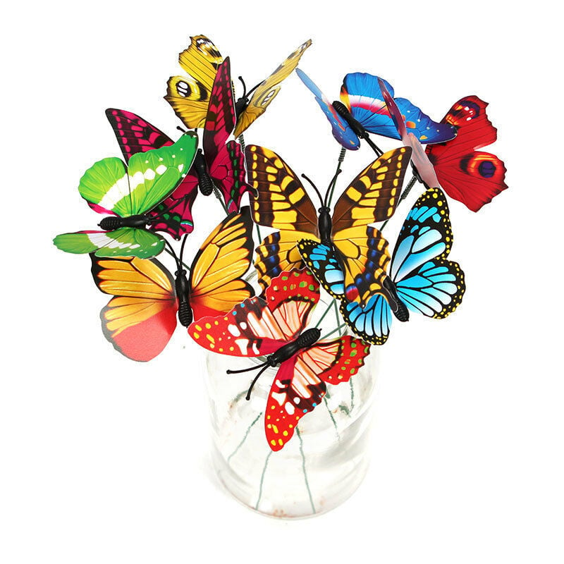 Linghhang - 50 Pz Papillons de Jardin, 7 cm Double Ailes Coloré Jardin Papillons Stakes Ornements de Jardin pour Décoration de Plante, Cour de