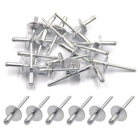 50 remaches ciegos de aluminio con brida grande de 5 mm x 13 mm (paquete de 50, plateados)