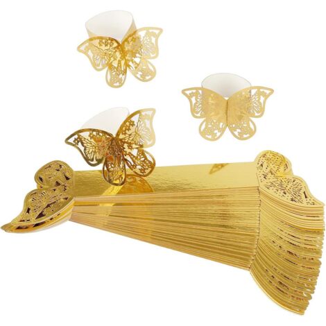 50 ronds de serviette papillon - or