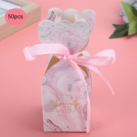 50 rosafarbene Geschenktüten im Marmor-Design – ideal für Hochzeiten, Geburtstage und Partys – mit dekorativem Band