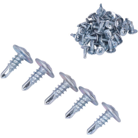 50 runde, verzinkte Bohrschrauben aus Kohlenstoffstahl 4,2 x 13 mm mit Unterlegscheiben – Packung mit 50 Stück