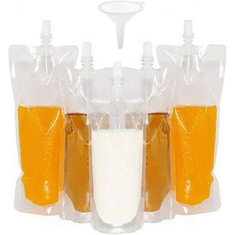 50 sachets de boissons, récipients transparents pour sachets de smoothie, robustes et étanches à fermeture manuelle, pour bouteilles de jus congelé, entonnoir en plastique (250 ml)