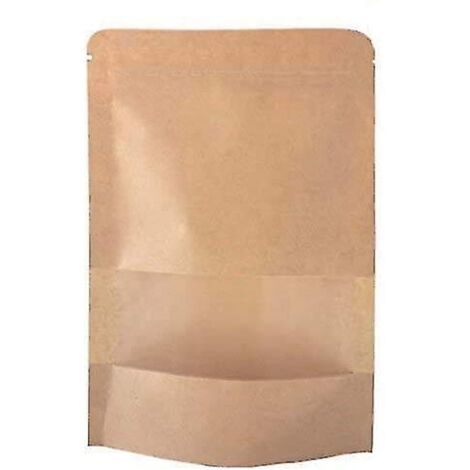50 sachets kraft à fermeture zip, format stand-up, avec encoche et fenêtre mate - 9 x 14 cm