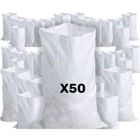 50 Sacs à Gravats, 55 x 95cm, 55kg, Résistant et Réutilisable, En polypropylène tissé blanc, Sable, Terre, Gravier, Jardinage, Chantier, Déchets de constructions