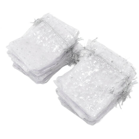 50 SACS EN ORGANDI TRANSPARENTS À CORDON ÉTOILÉ POUR BONBONS, FÊTES ET BAPTÊMES