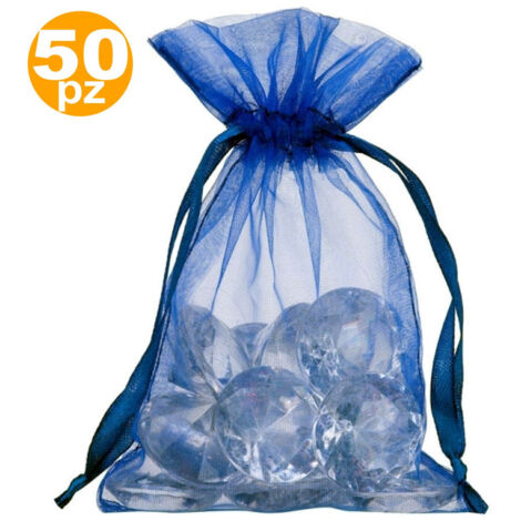 50 Sacs Organza Bleus Mariage Faveurs Naissance Anniversaire Riz Confetti