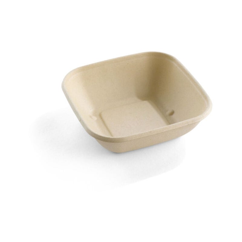 D-work - 50 Saladiers Carrés 750 ml - Pulpe de Canne Biodégradables - Dimensions 17,5 x 17,5 x h. 5 cm - Résistance Thermique - Idéal pour Plats