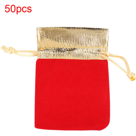 50 Samtbeutel mit Kordelzug, 7 x 9 cm, Beutel für Schmuck, Hochzeiten oder Geschenke, rot